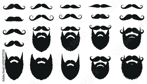 Beard vector icons and mustache silhouettes for men grooming