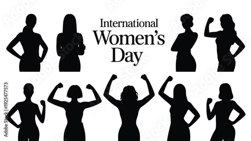 International women's day celebration with empowered female silhouettes flexing and standing strong