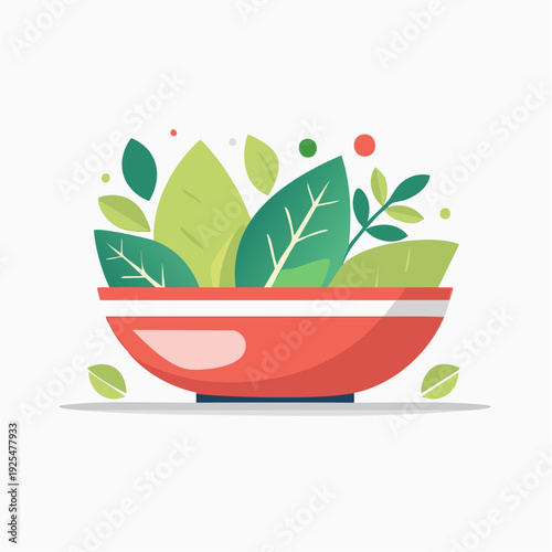 Healthy fresh salad in a red bowl with green leaves for a nutritious meal
