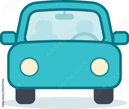 Blue car with a simple design sits on a white surface, facing forward