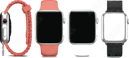 Smartwatch realistic mockup collection wearable digital watch vector illustration set