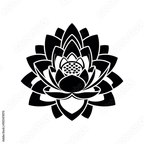 Stylized Black Lotus Flower Blossom Illustration.