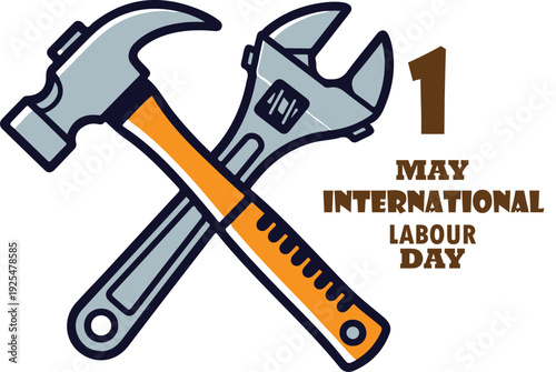International labour day graphic with crossed hammer and wrench tools