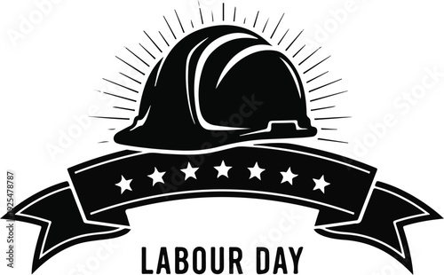Labour day graphic with hard hat and banner