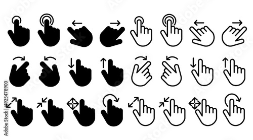 Foto Touch screen hand gestures icon set for mobile interface design showing swiping