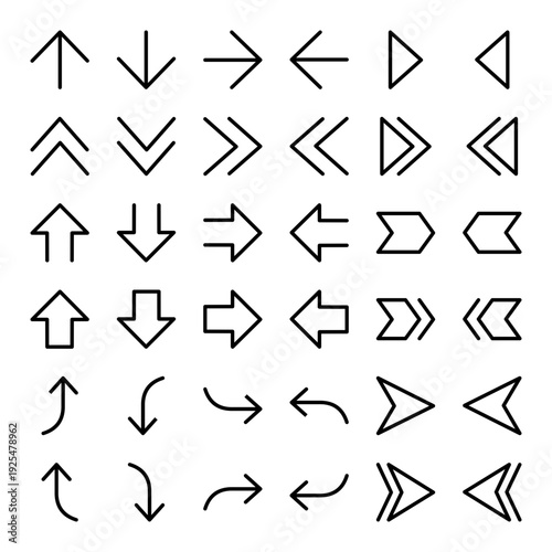 シンプルな矢印アイコン 36個セット【64px・太線タイプ】 ウェブ・資料作成用 ベクター素材（SVG）