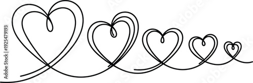 Continuous line heart collection romantic love outline vector illustration set