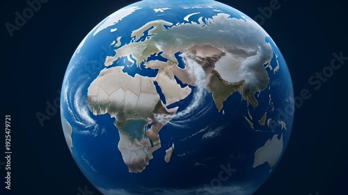 Close-Up View of Planet Earth Rotating in Space With Visible Continents and Clouds