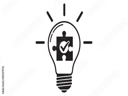 Innovative idea light bulb with puzzle piece and checkmark