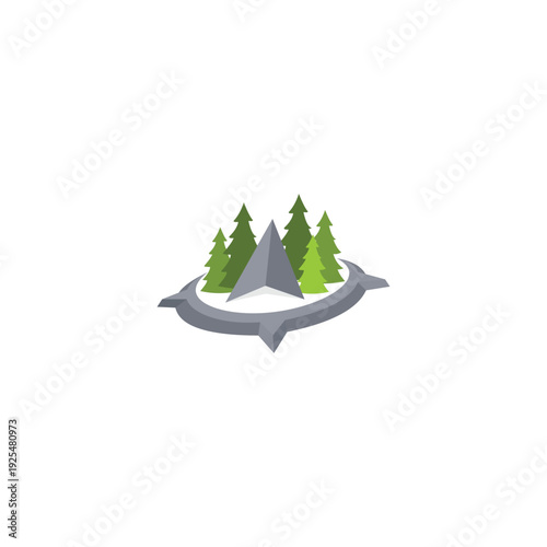 Compass with Trees and Mountain Navigating Natures Beauty and Adventure.