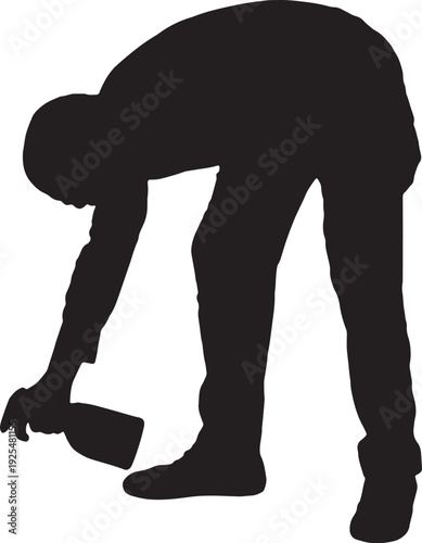vector, Silhouette of a man crouching bent over with a vaporizer
