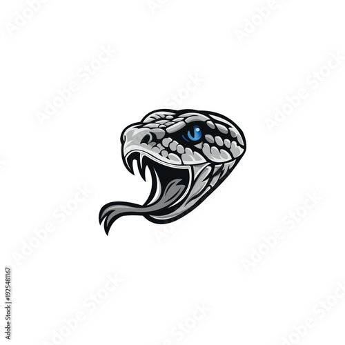Detailed Snake Head Illustration with Open Mouth and Sharp Fangs.