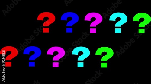 Few colorful question marks are moving on a dark background