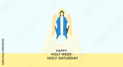 Stylized Angel with Golden Halo and Radiant Wings Celebrating Holy Week and Holy Saturday