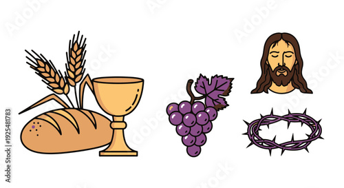 Palm Sunday Christian Symbols Bread Wine Jesus Crown of Thorns for Holy Week