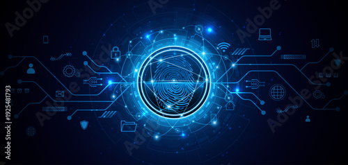 Abstract technology circuit board background. Fingerprint scanning cybersecurity concept. modern technology innovation concept background