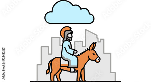 Jesus Riding a Humble Donkey into Symbolic Jerusalem Marking a Sacred Palm Sunday Journey