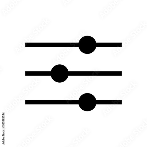 Quadro su tela Vector icon illustrating three horizontal slider controls with solid black circles, representing adjustable settings or filter functions
