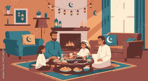 Family gathering for iftar during Ramadan.