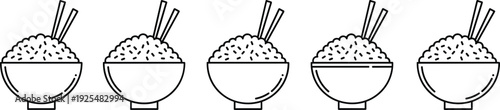 Rice bowl with chopsticks icon collection Asian food vector illustration set