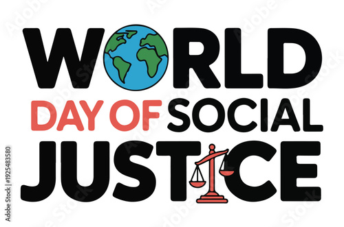 World Day of Social Justice Logo with Globe and Scales Vector on a White Background