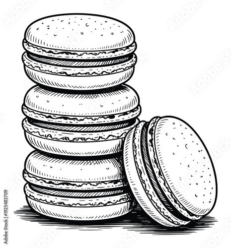 Stack of Delicious Macarons in Black and White Style