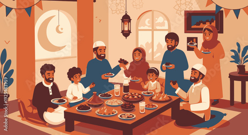A family gathered for iftar during Ramadan.