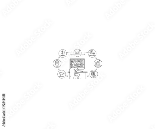 Corporate workflow outline icon. Marketing and operations management