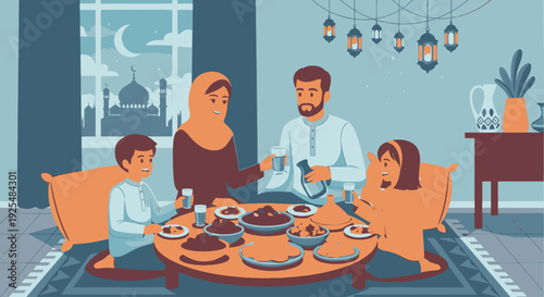 Family gathering for iftar meal.