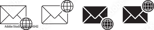 Envelope icons with globe stamps in various colors