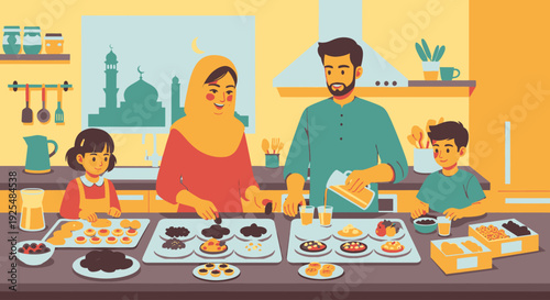 Family baking traditional sweet pastries together.