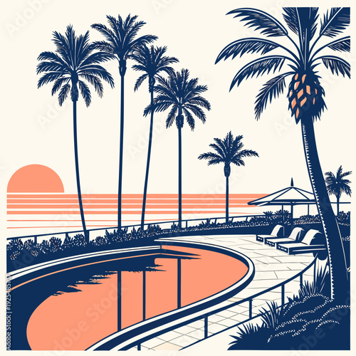 A serene tropical beach scene at sunset