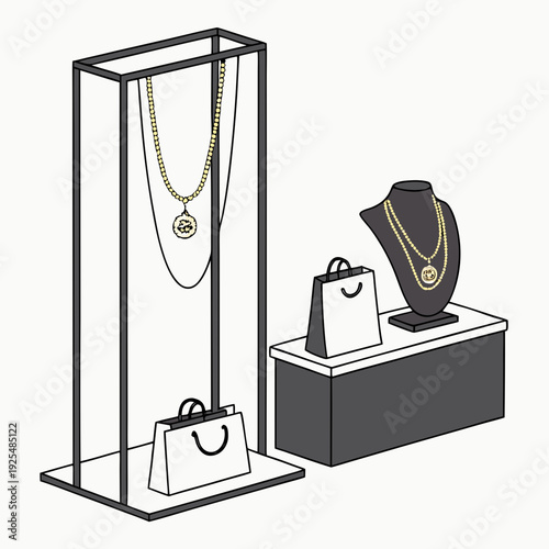 A display of jewelry and handbags for sale