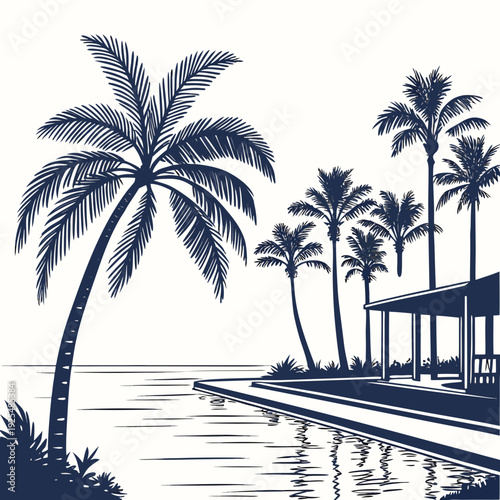 A serene tropical beach scene with palm trees