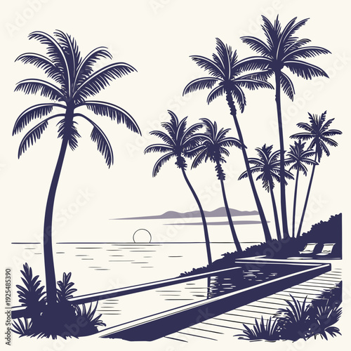 A serene tropical beach scene with palm trees