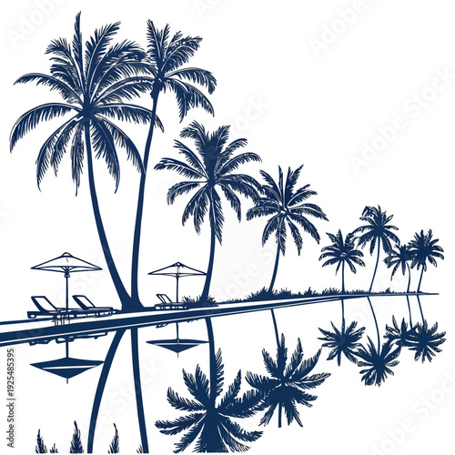 A serene tropical island scene with palm trees