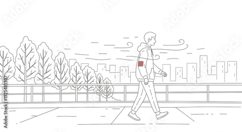 Man walking on a path outline vector illustration