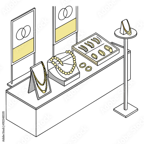 A display of jewelry on a table with two signs