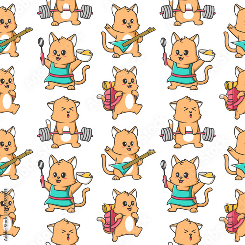 Cute Cat Hobby Seamless Pattern