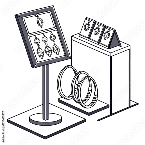 A display of rings on a stand and in a box