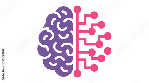 Modern minimalist brain with neural network pathways vector illustration