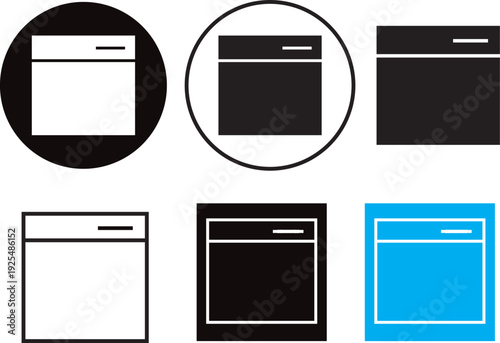 Window icon linear vector set, minimalist architectural glass symbols, professional line art illustration. digital interface window graphics, professional web design.
