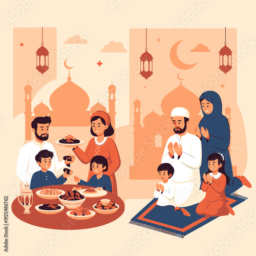 A Muslim family breaking their fast during Ramadan.