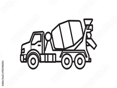 A simple line drawing of a cement mixer truck