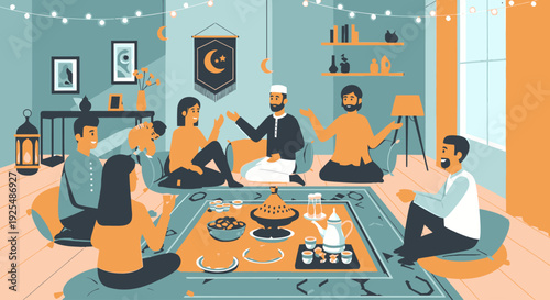 People gathered for iftar during Ramadan.