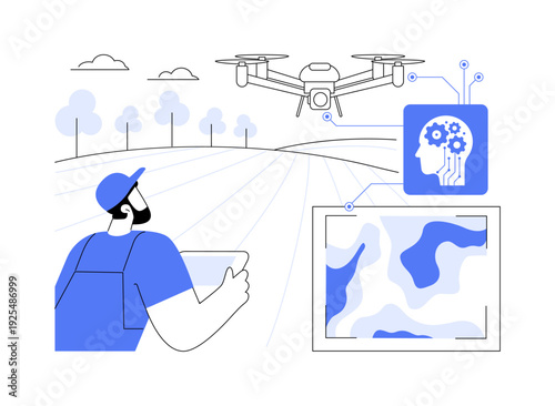 AI Autonomous Drone Surveying abstract concept vector illustration.