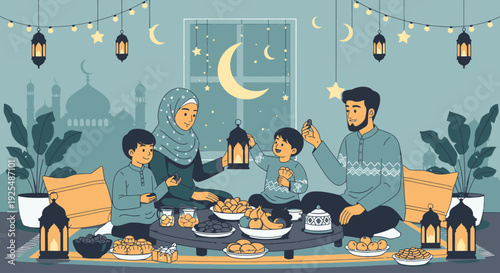 Family gathering for iftar during Ramadan.