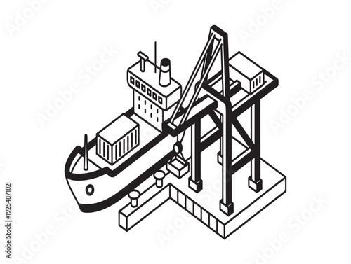 Container ship loading at dockside crane facility