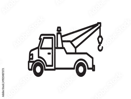 Simple line drawing of a tow truck with a hook and boom