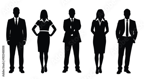 silhouette, business, professional, people, corporate, team, group, formal, suit, standing, minimalist, vector, set, isolated, person,
